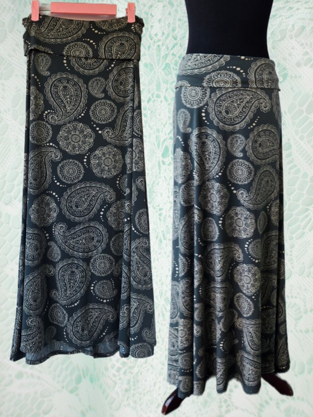 LulaRoe Sage Green Maxi Skirt Paisley Print Boho Fairy Grunge Women's Size Small